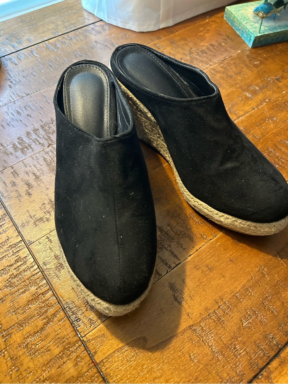 Black Faux Suede Espadrille Wedge Mules - Women